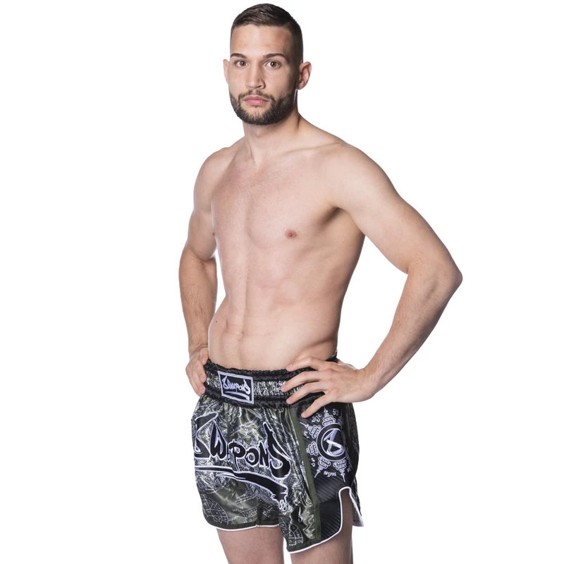 8 Weapons Muay Thai Short Carbon Yantra Olive Green - Image 4
