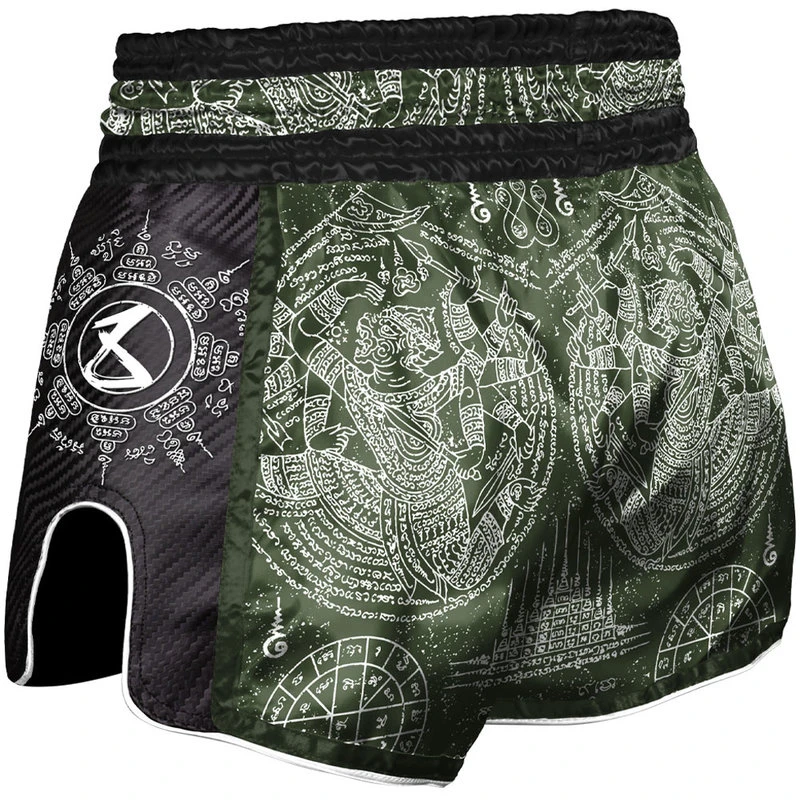 8 Weapons Muay Thai Short Carbon Yantra Olive Green - Image 5