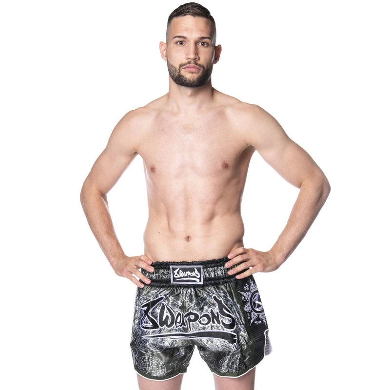 8 Weapons Muay Thai Short Carbon Yantra Olive Green - Image 7