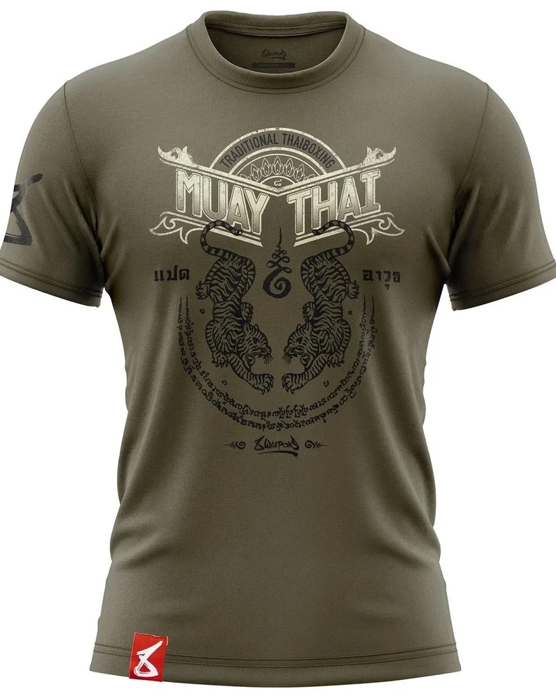8 Weapons T Shirt Sak Yant Tigers Olijf Groen - Image 2
