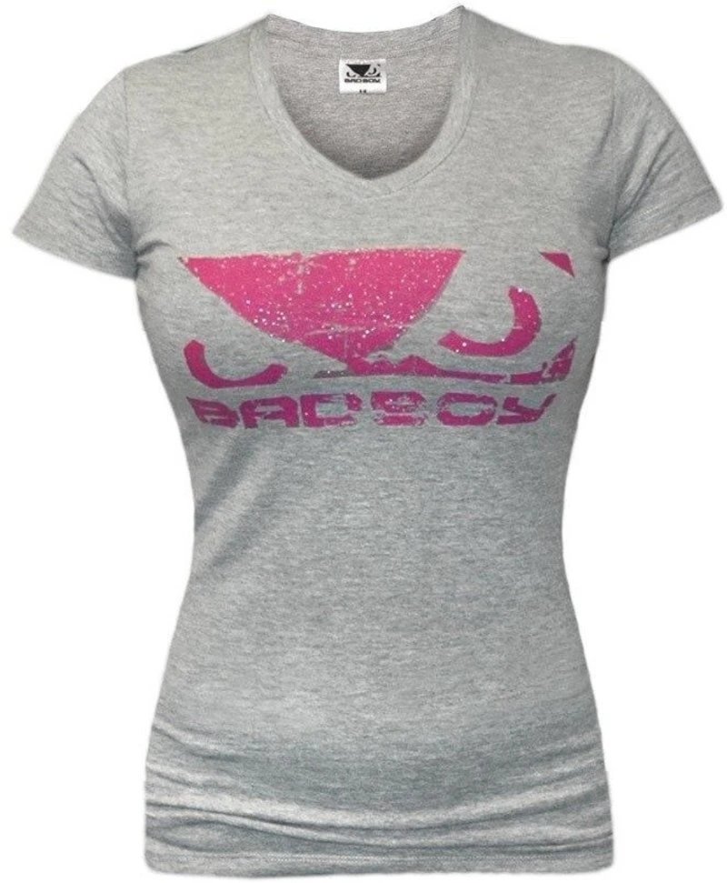 Bad Boy Logo Dames T-shirt Met V-hals Grijs Roze - Image 2