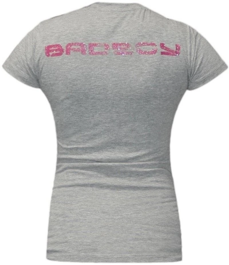 Bad Boy Logo Dames T-shirt Met V-hals Grijs Roze