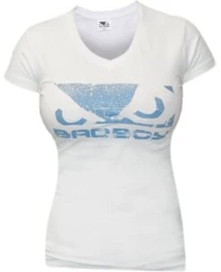 Bad Boy Logo Dames T-shirt Met V-hals Wit Blauw
