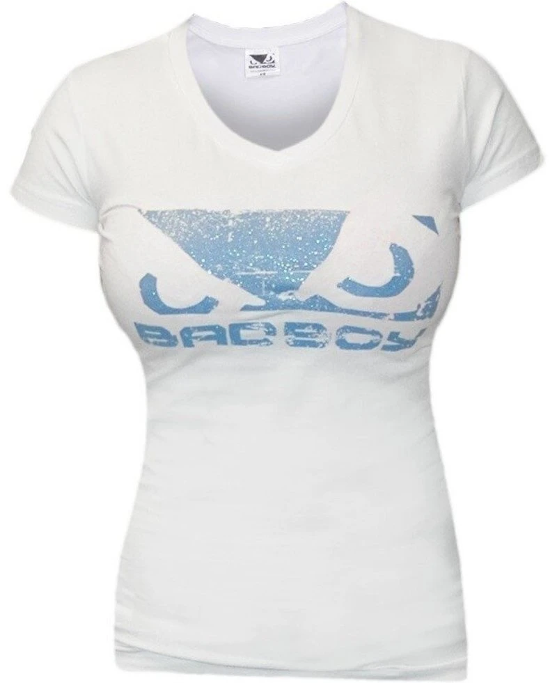 Bad Boy Logo Dames T-shirt Met V-hals Wit Blauw
