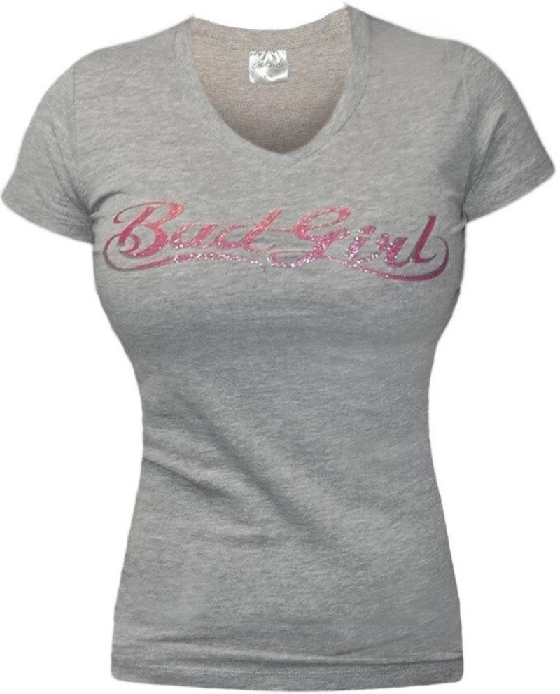 Bad Girl T-shirt Met V-hals Grijs Roze