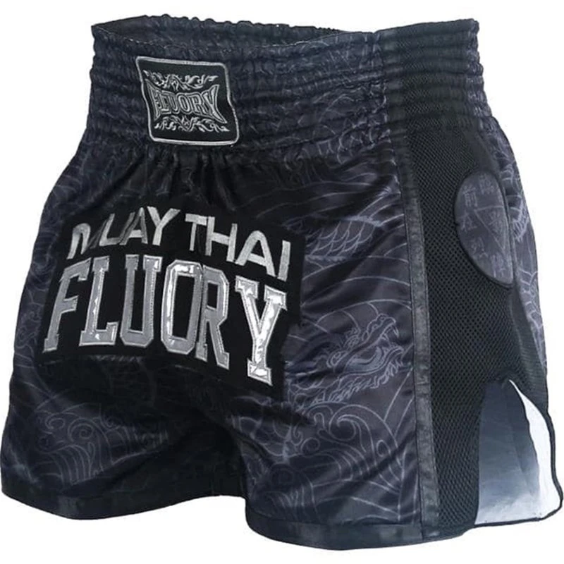 Fluory Kickboks Broekje Muay Thai Short Dragon Zwart Grijs - Image 3