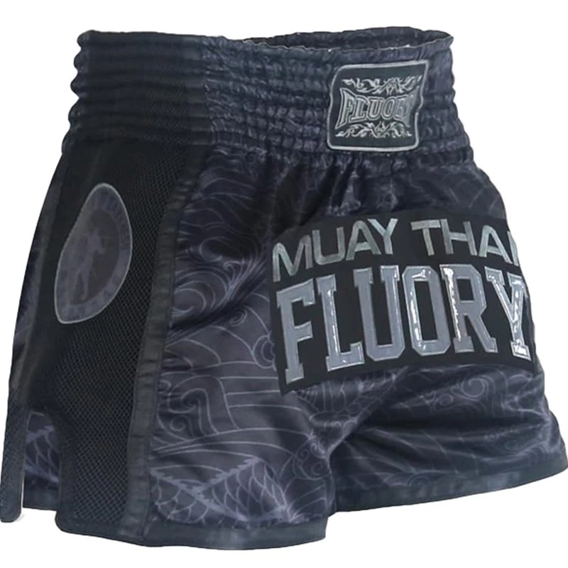 Fluory Kickboks Broekje Muay Thai Short Dragon Zwart Grijs