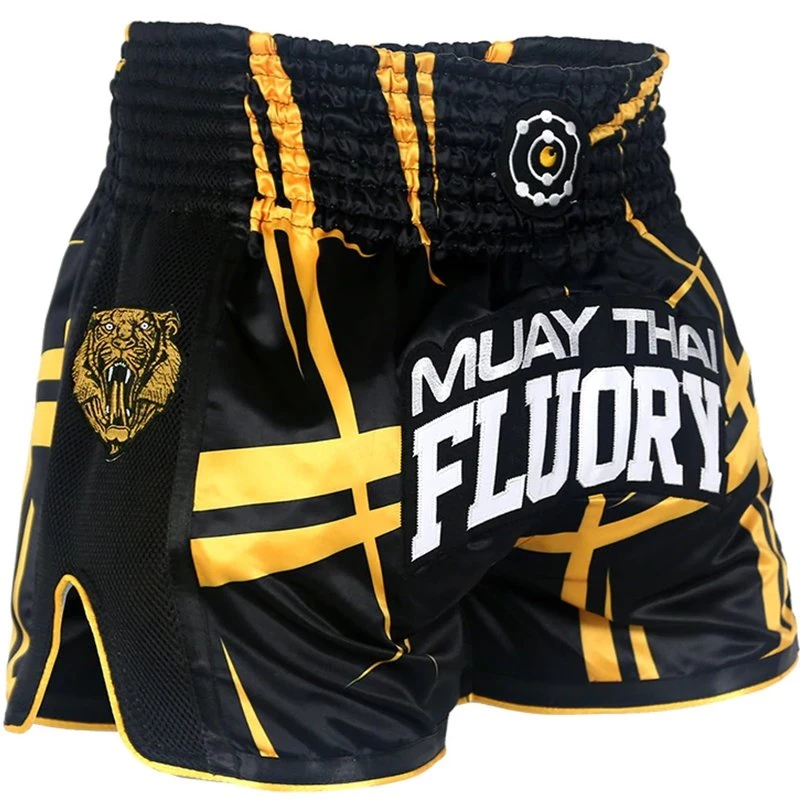 Fluory Kickboks Broekje Stripes Zwart Geel