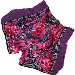 Fluory Muay Thai Kickboxing Shorts Pink Roses