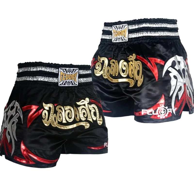 Fluory Muay Thai Short Kickboks Broek Zwart MTSF50