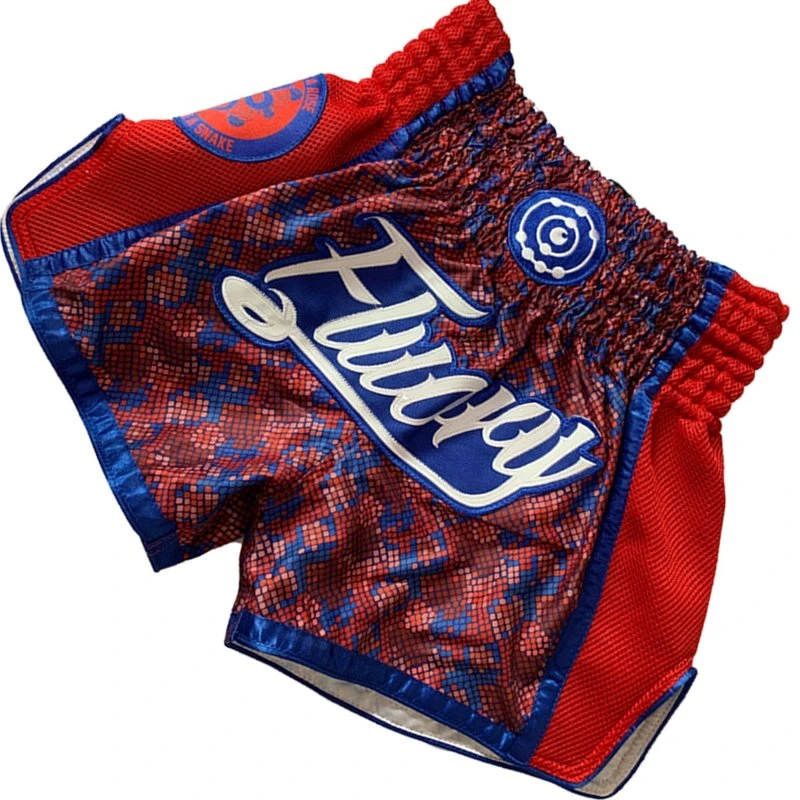 Fluory Muay Thai Shorts Kickboxing Square Colors Red - Image 3