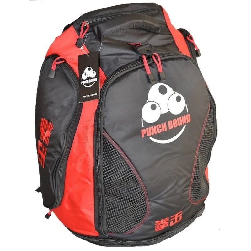 Punch Round™ Boxing Sporttas Rugtas Gym Bag Black Red - Image 2