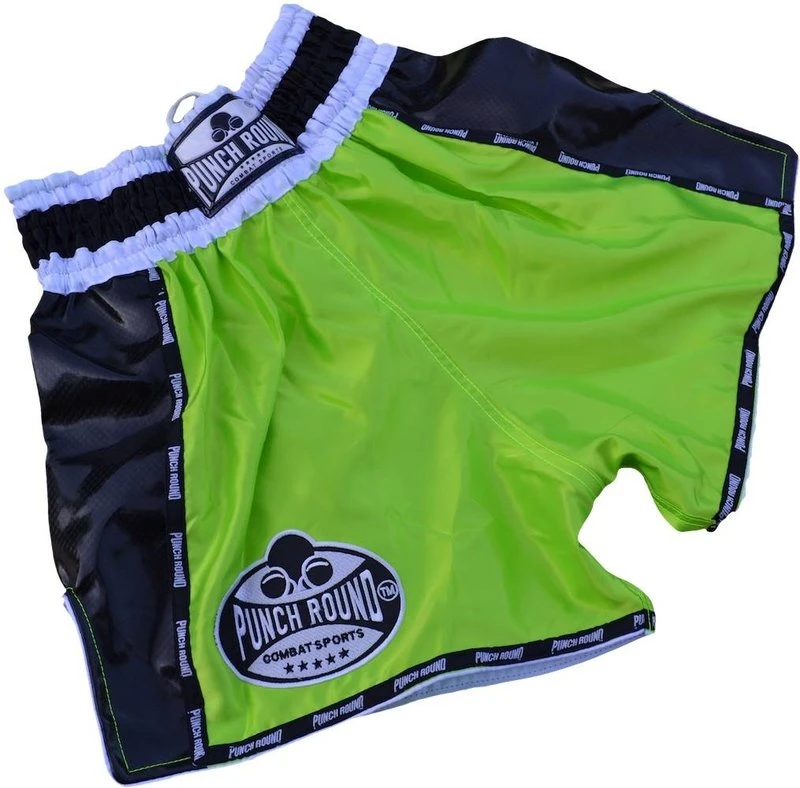 Punch Round Thaiboks Broekjes Carbon Neon Green Muay Thai Shorts - Image 2