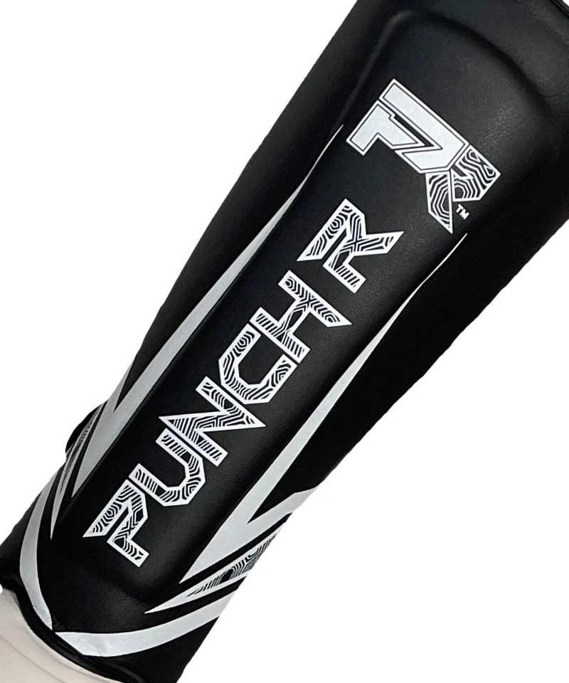 PunchR™ Electric Kickboks Muay Thai Scheenbeschermers Zwart Wit Microfiber - Image 4