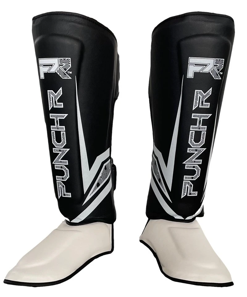 PunchR™ Electric Kickboks Muay Thai Scheenbeschermers Zwart Wit Microfiber - Image 5