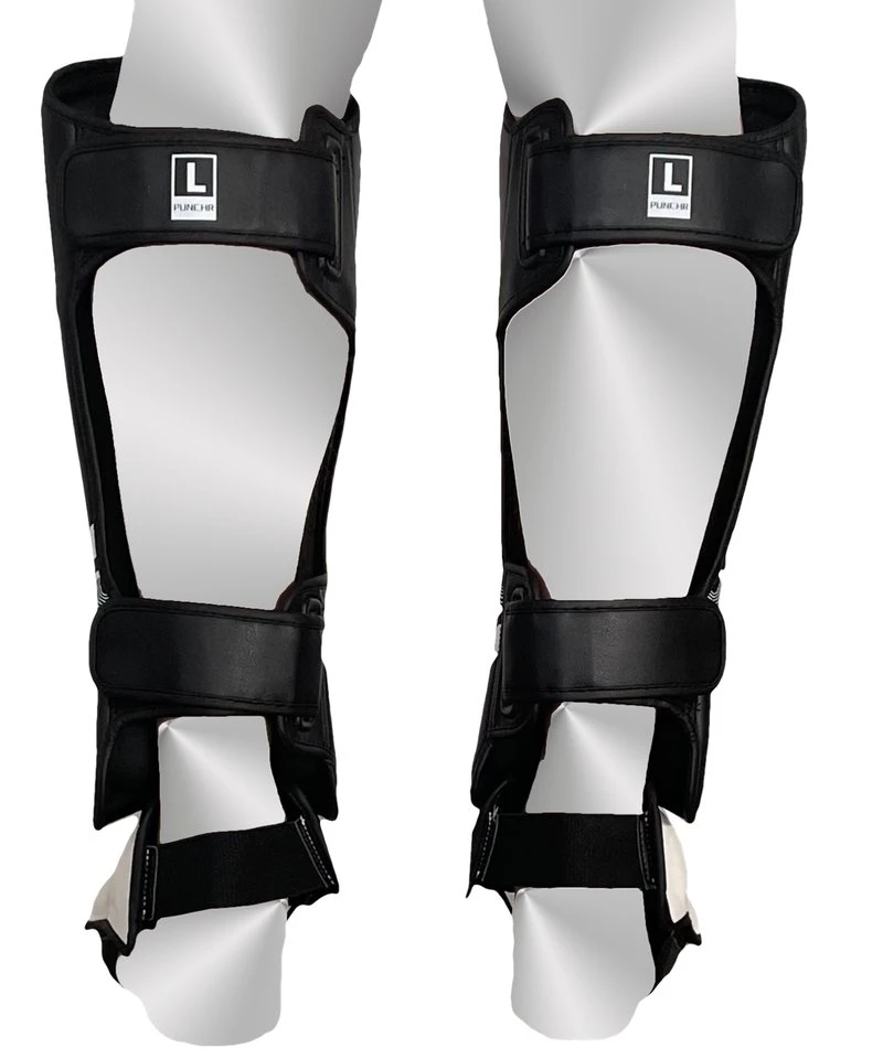 PunchR™ Electric Kickboks Muay Thai Scheenbeschermers Zwart Wit Microfiber - Image 6