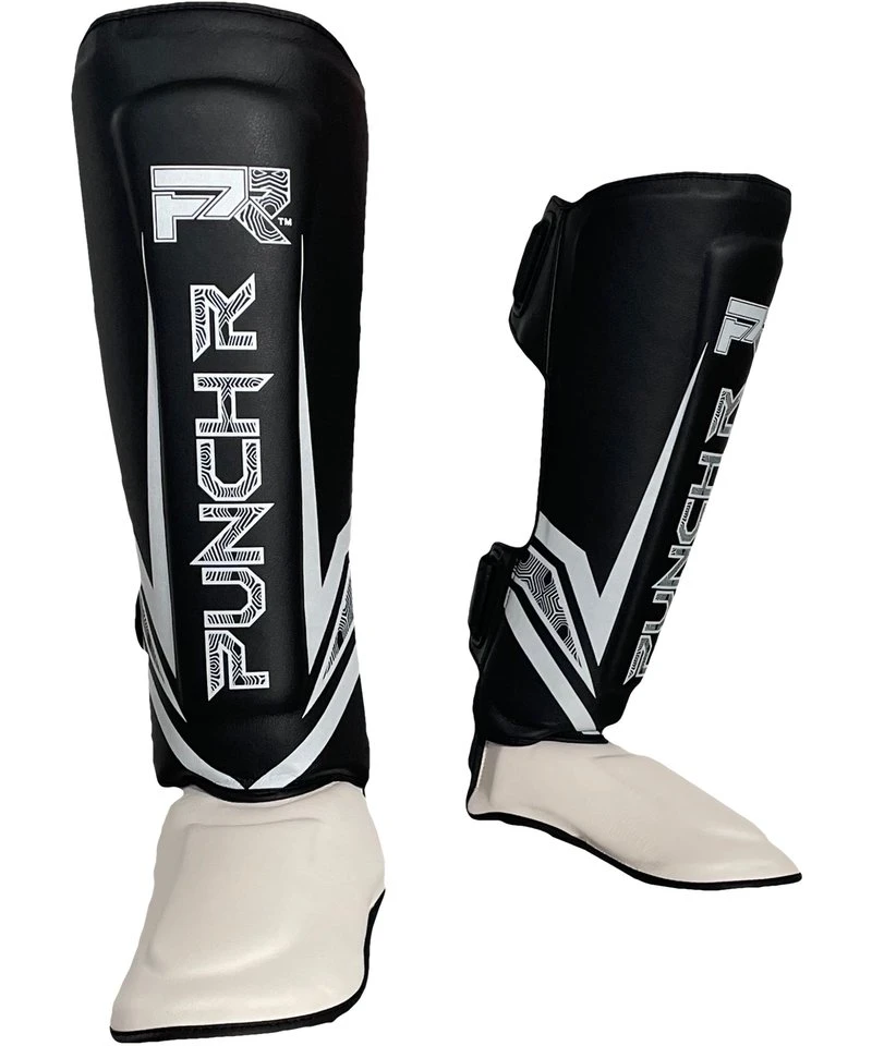 PunchR™ Electric Kickboks Muay Thai Scheenbeschermers Zwart Wit Microfiber