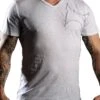 TapouT White Line Stitches Katoenen V-hals T-Shirt Wit